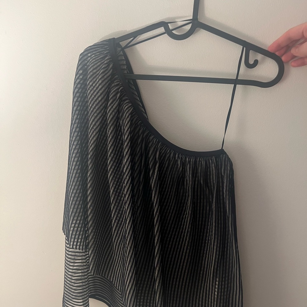 Black and White Striped One-Shoulder Top